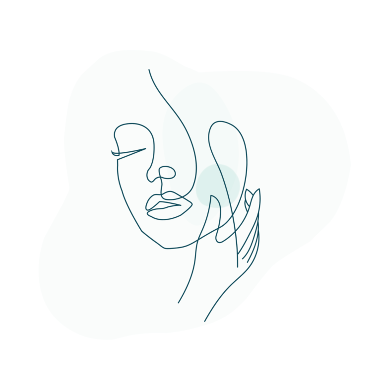 Line-drawn-Woman-face-holding-jaw-lightly.