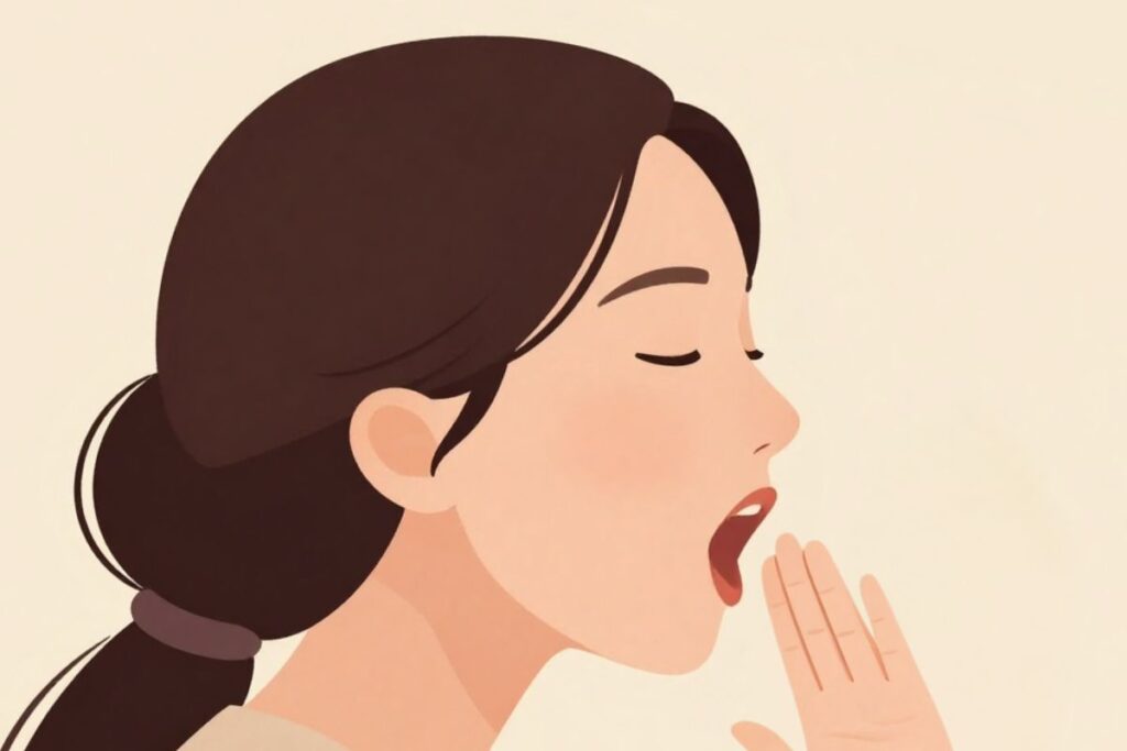 Illustration of a woman doing the 3 finger test for TMJ