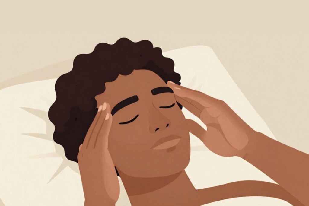 Illustration of a person doing vagus nerve massage to help stop teeth grinding at night