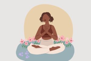 Illustration of a woman in a calm seated position representing the connection between the mind, nervous system and jaw tension