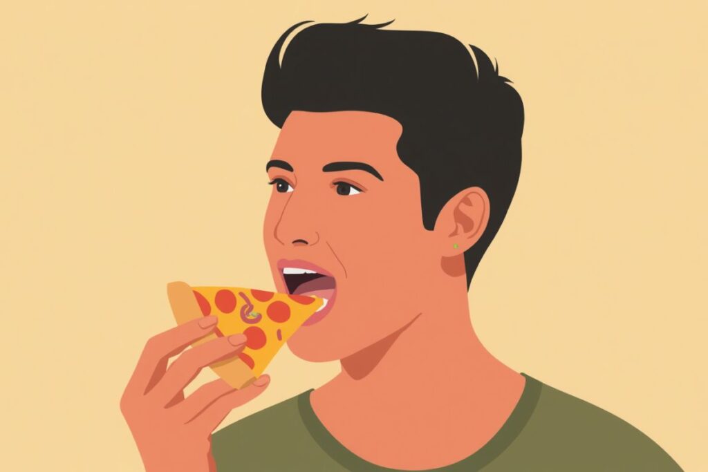Man eating pizza illustrating everyday habits that place demand on the jaw